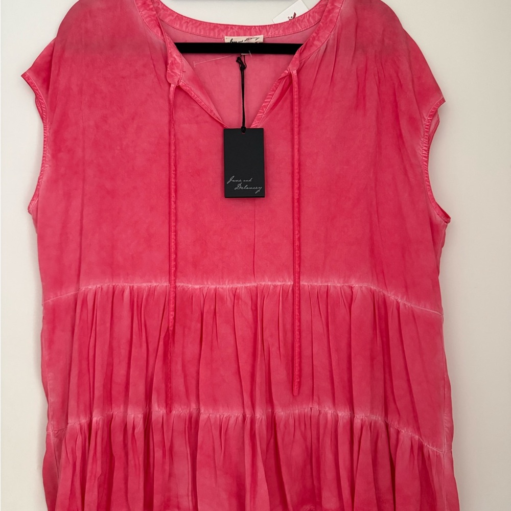 Free People Jane & Delaney Hot Pink Tiered Tie-Neck Tunic